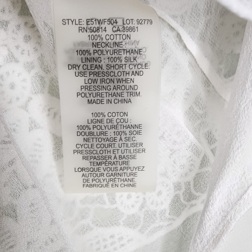 Elie Tahari Crochet Overlay Top Ivory Sleeveless Cotton Silk Boho Preppy Cottage - Picture 5 of 8
